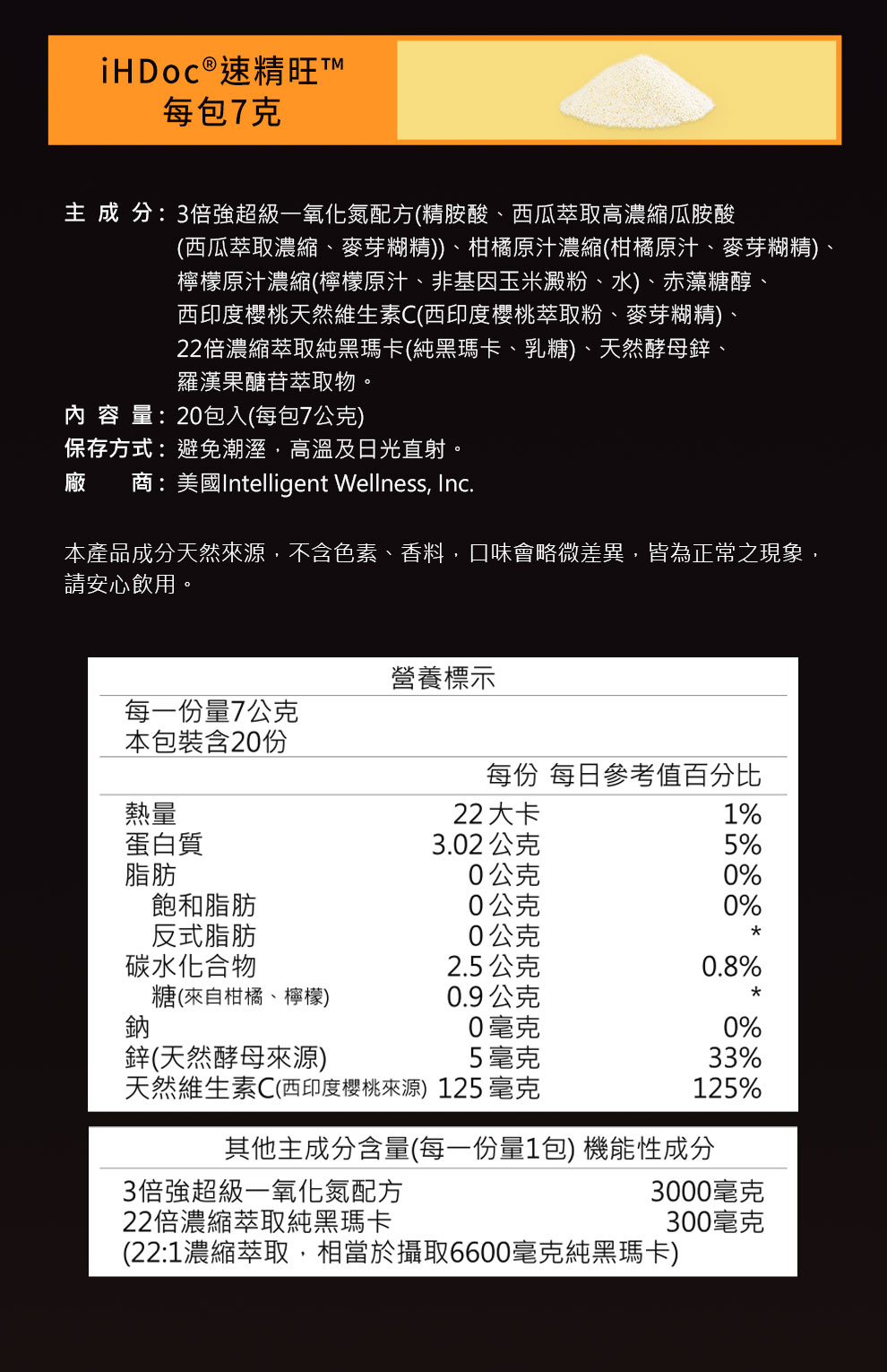 速精旺營養標示