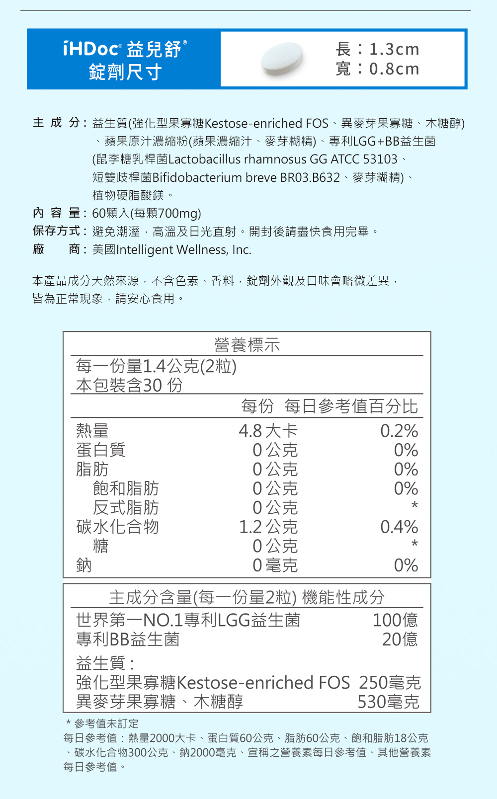 益兒舒營養標示
