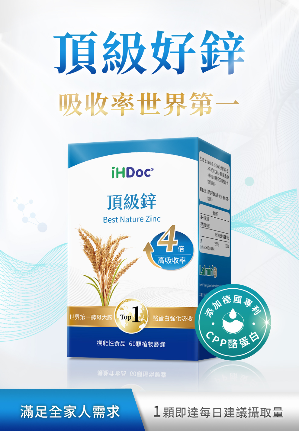 吸收率第一頂級鋅，酵母來源，每日足量