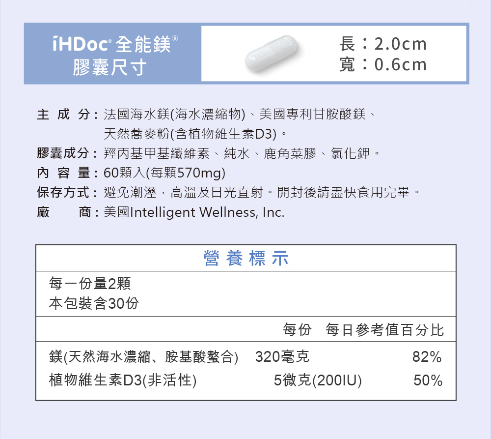全能鎂營養標示