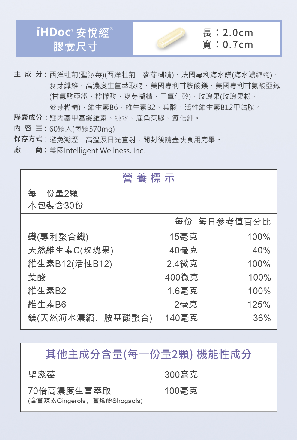 悅經舒營養標示