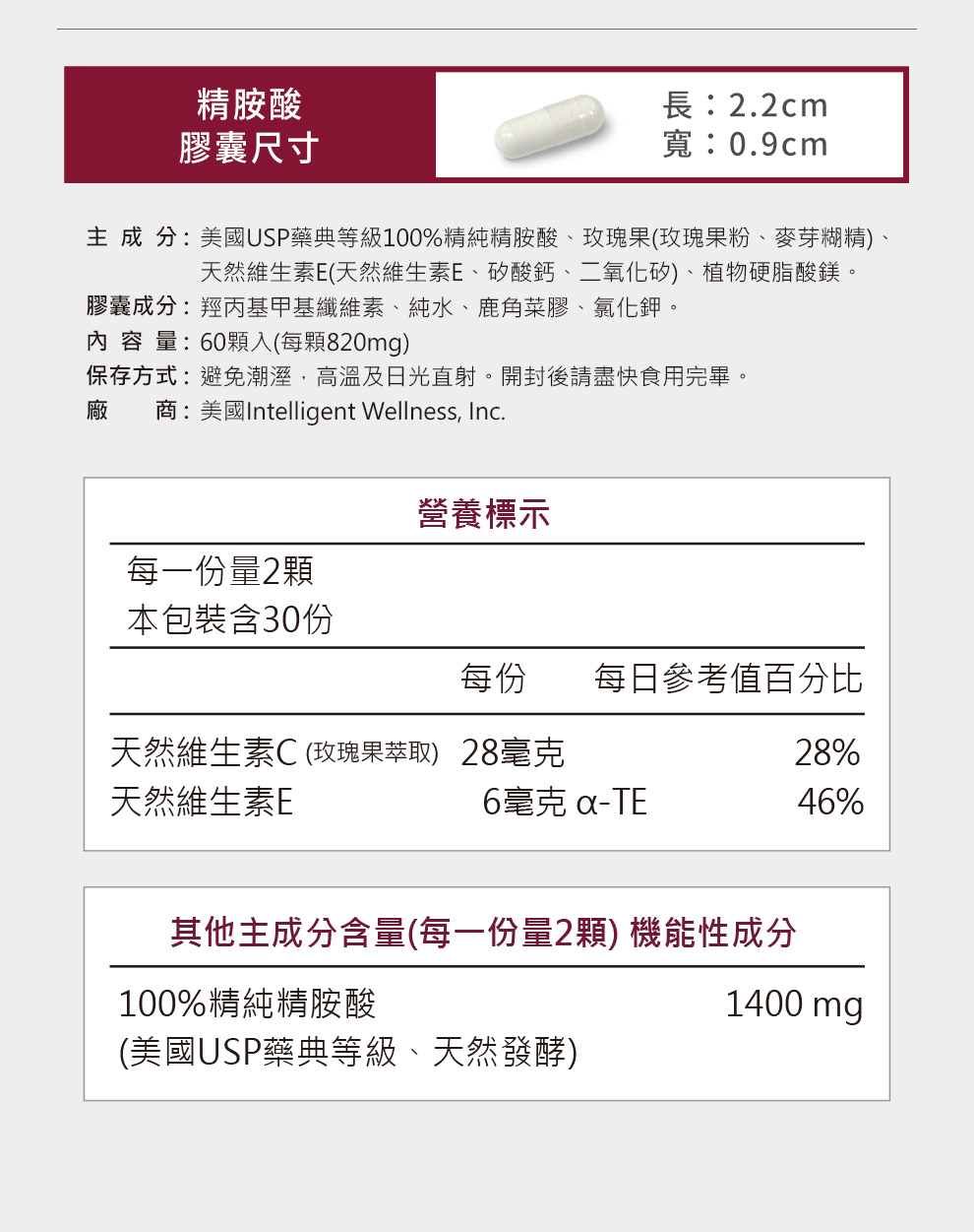 精氨酸營養標示