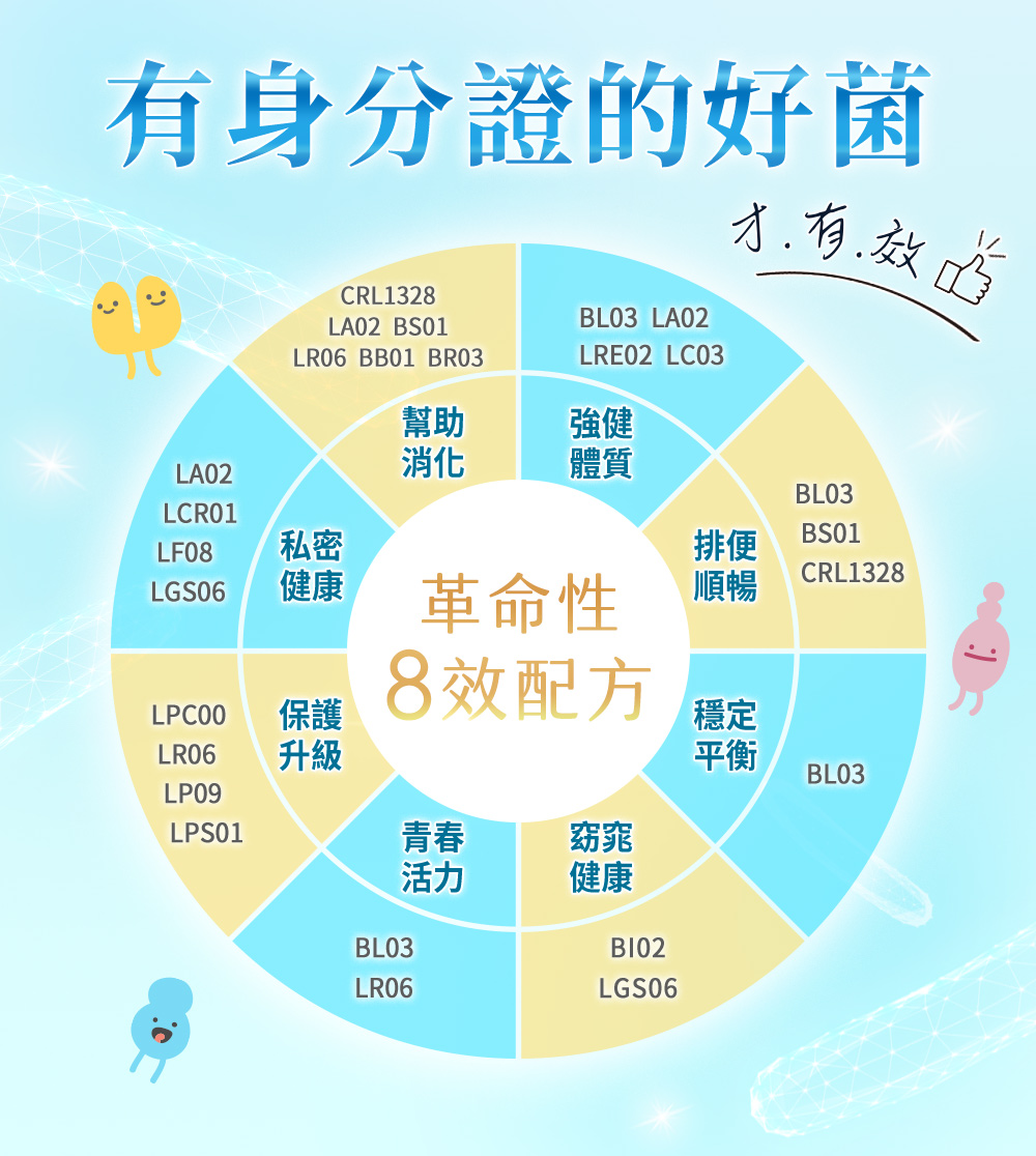 有身分證的專利好菌，可幫助改善過敏、便秘、活化免疫力、養護腸道