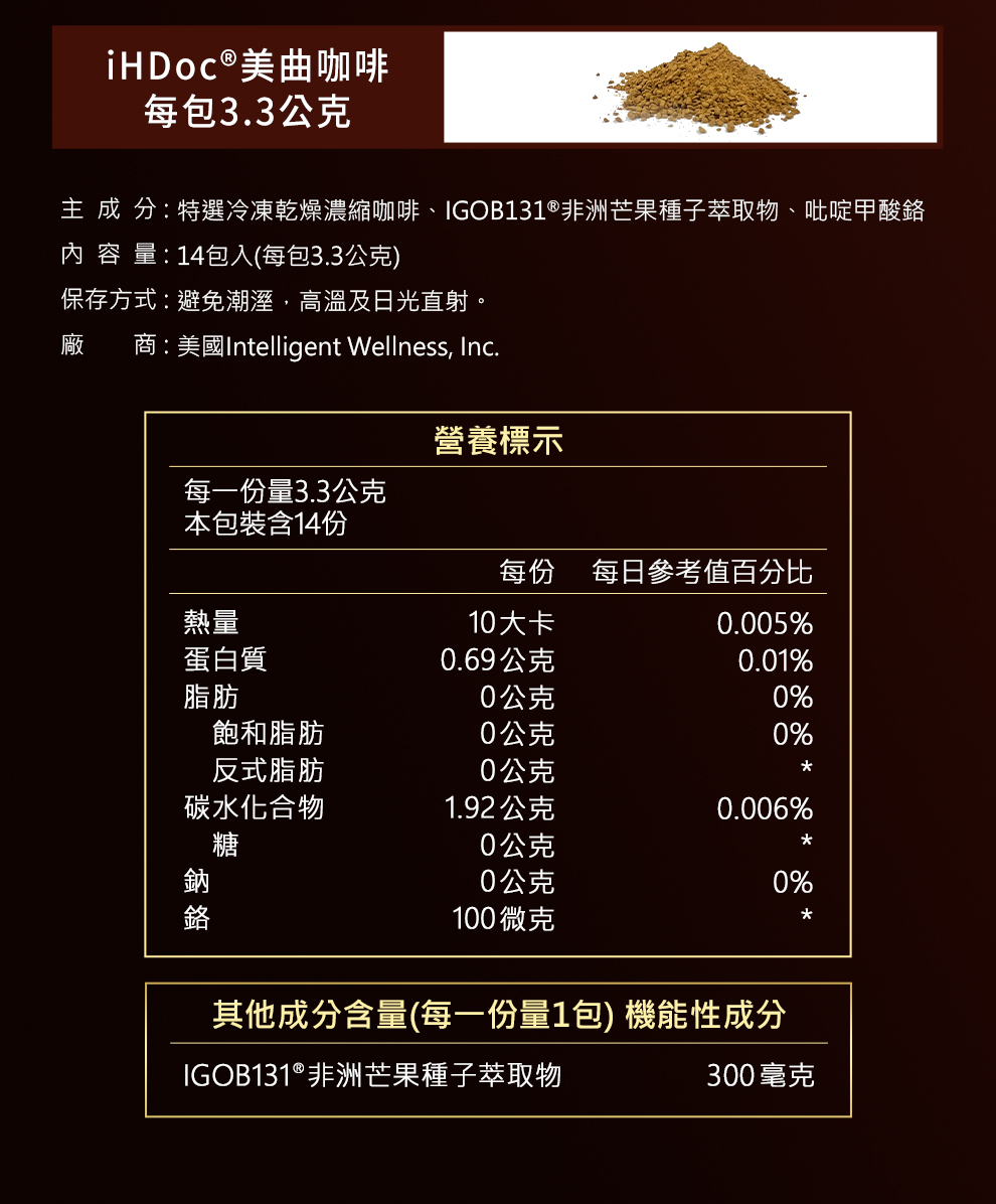 美曲咖啡營養標示