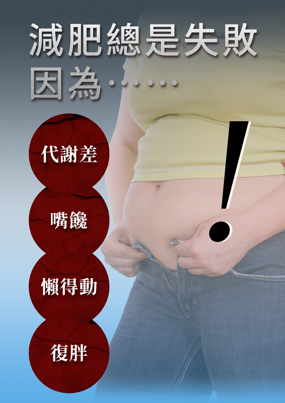 代謝差、管不住嘴、嘴饞、懶得動、復胖、飲食高油高糖