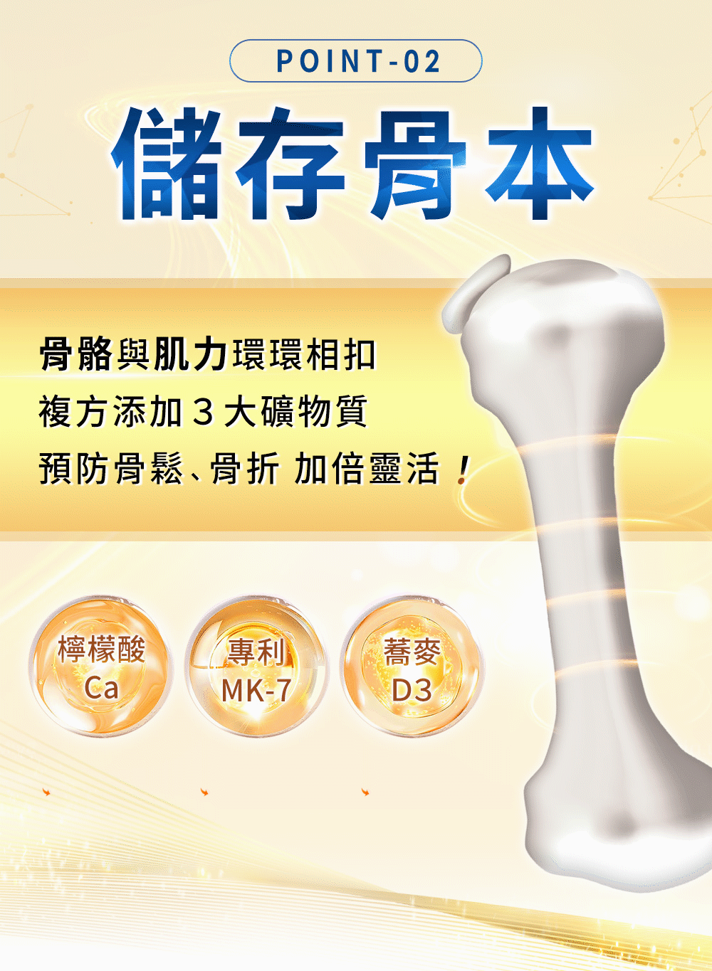 檸檬酸鈣、專利MK-7、蕎麥D3