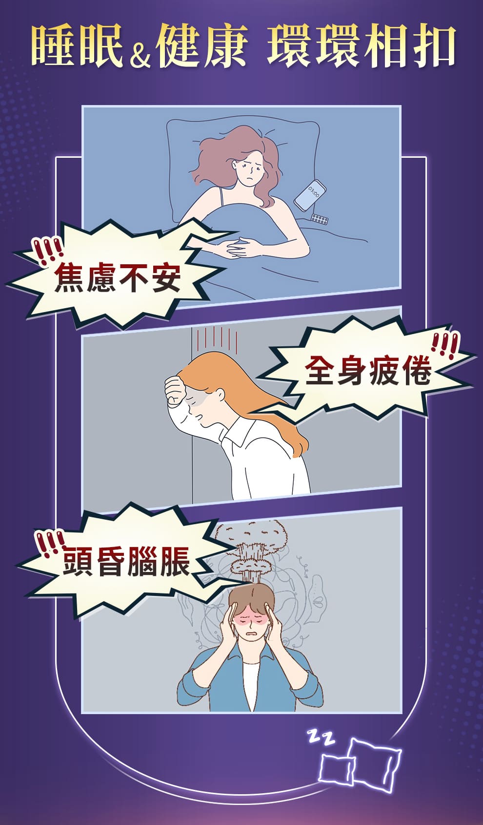 失眠容易導致頭昏腦脹、疲倦、焦慮