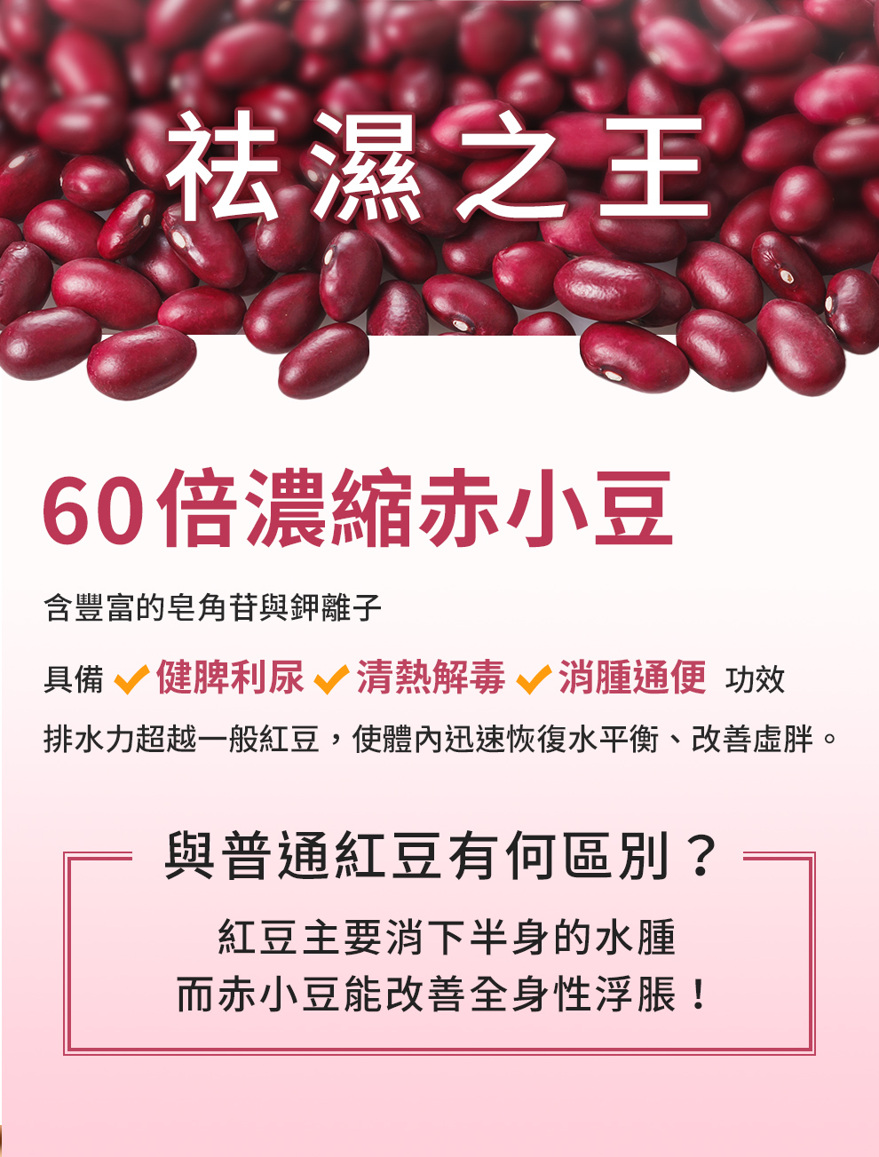 60倍濃縮赤小豆可以健脾利尿、清熱解毒、消腫通便