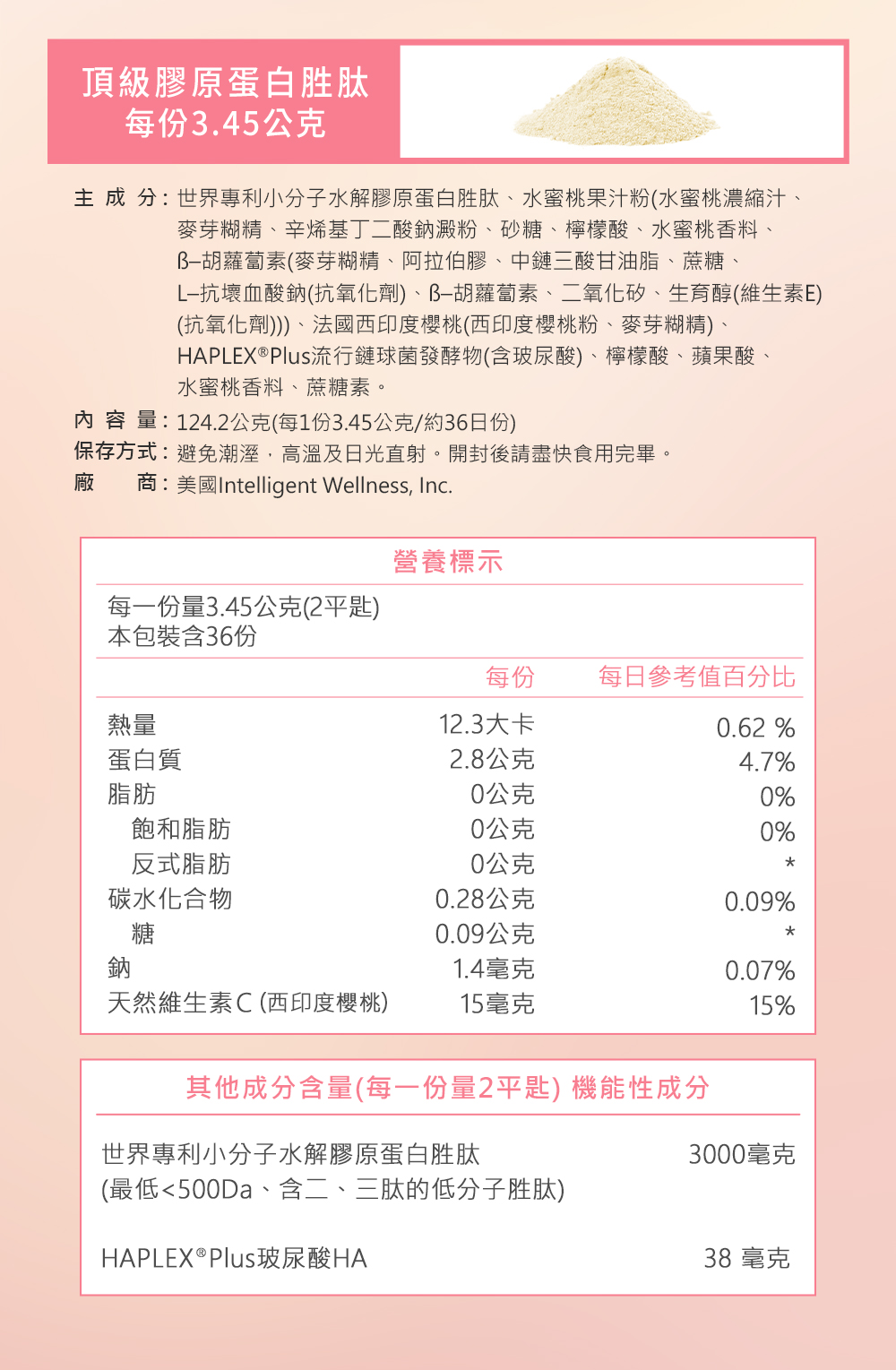 頂級膠原胜肽成分表