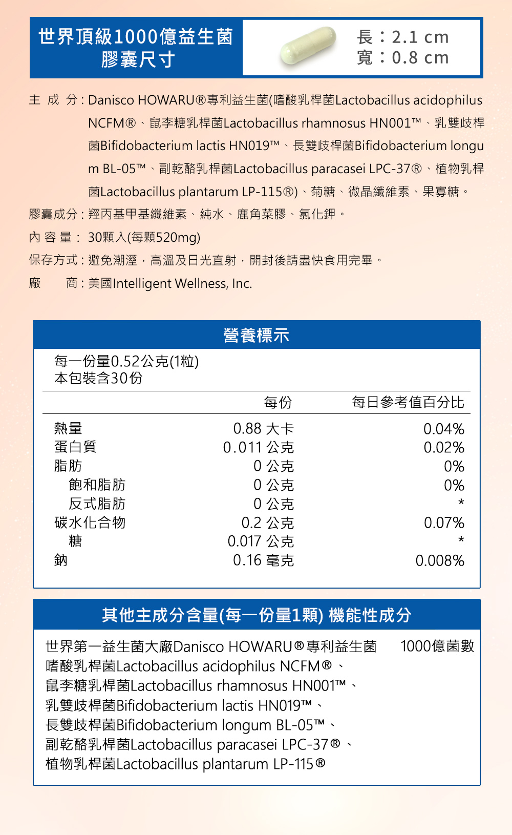 頂級1000億益生菌成分表